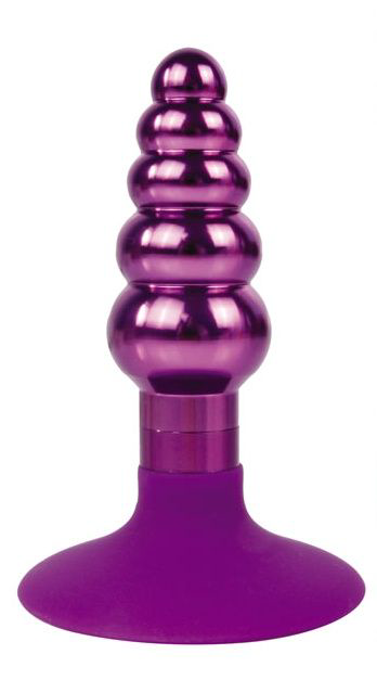 Фиолетовая анальная пробка-елочка с ограничителем - 9 см. - 0