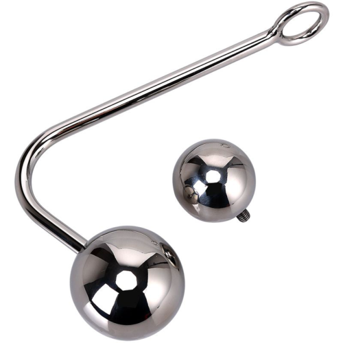 Серебристый анальный крюк со сменными накручивающимися шариками на конце - 14 см. - 0