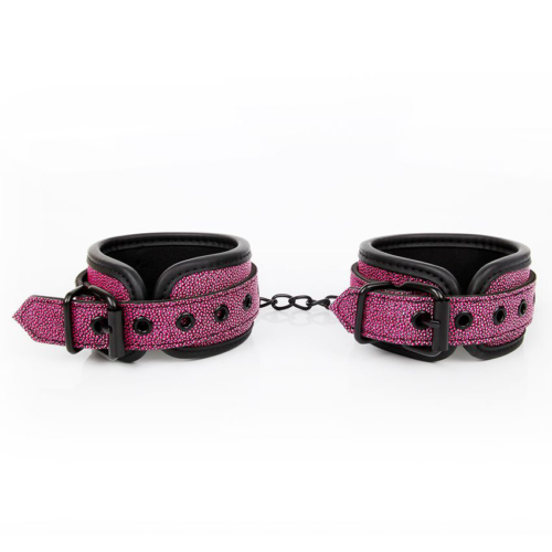Розово-черные наручники с регулируемыми застежками - 0