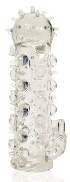 Закрытая прозрачная насадка Crystal sleeve с усиками и пупырышками - 13,5 см. - 0