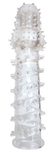 Закрытая прозрачная рельефная насадка с шипиками Crystal sleeve - 13,5 см. - 0