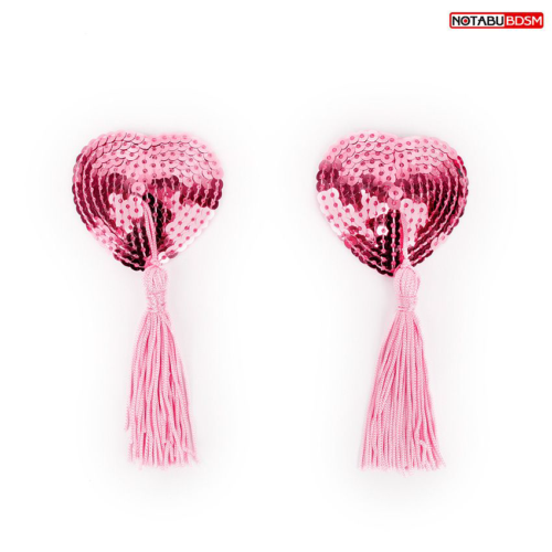 Розовые текстильные пестисы в форме сердечек с кисточками - 0