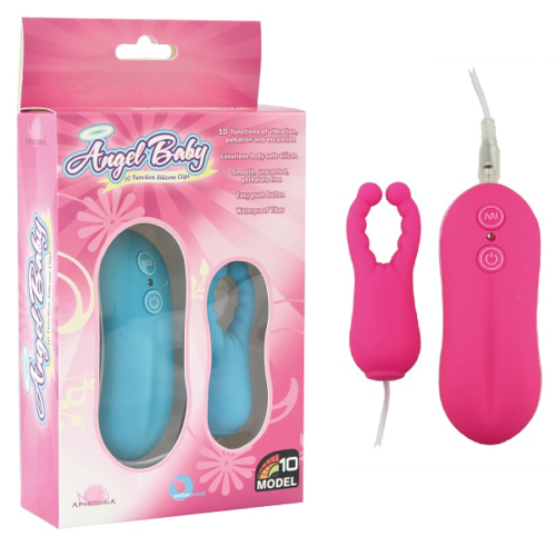 Розовый вибростимулятор с усиками Angel Baby NIpple Cock clips - 0
