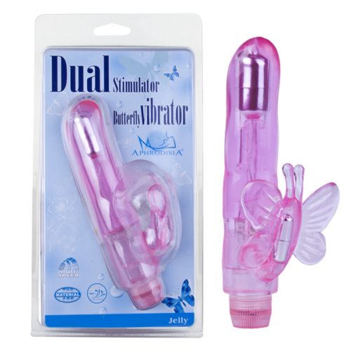 Розовый вибростимулятор розовый Dual Stimulator Butterfly - 0
