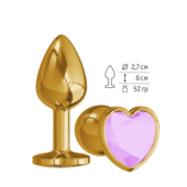 Золотистая анальная пробка с сиреневым кристаллом-сердцем - 7 см. - 1