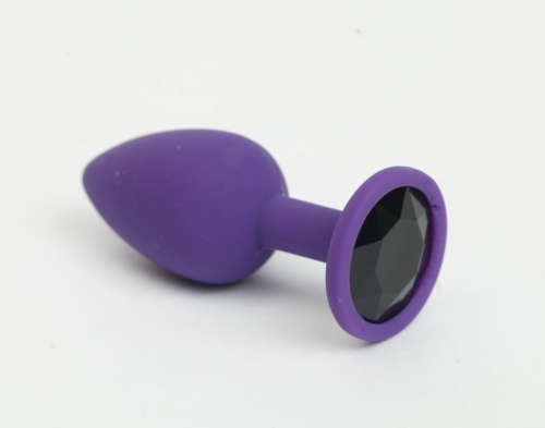 Фиолетовая анальная пробка с черным стразом - 7,6 см. - 1