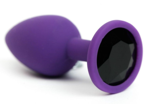 Фиолетовая анальная пробка с черным стразом - 7,6 см. - 0
