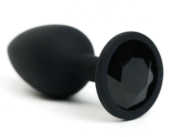 Черная анальная пробка с черным стразом - 7,6 см. - 0