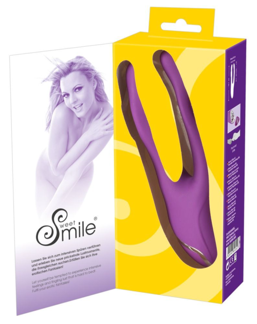 Фиолетовый вибромассажер с двумя отростками Sweet Smile Double Vibrator - 18,7 см. - 5