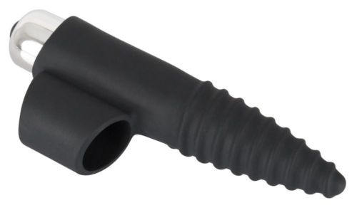 Черная вибронасадка на палец с винтовым наконечником Finger Vibrator - 10,5 см. - 1