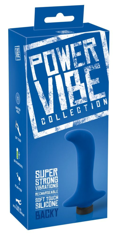 Синий вибромассажер простаты Power Vibe Backy - 12,8 см. - 1