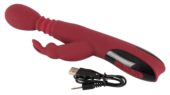 Красный вибромассажер с клиторальным отростком Rabbit Vibrator - 26,5 см. - 2