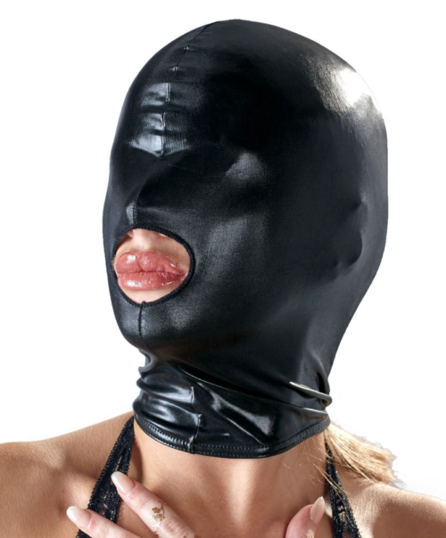 Черная эластичная маска на голову с отверстием для рта - 2