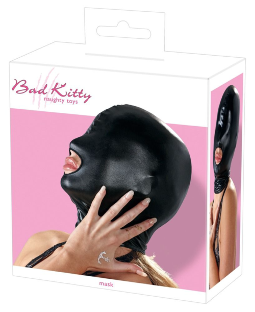 Черная эластичная маска на голову с отверстием для рта - 4