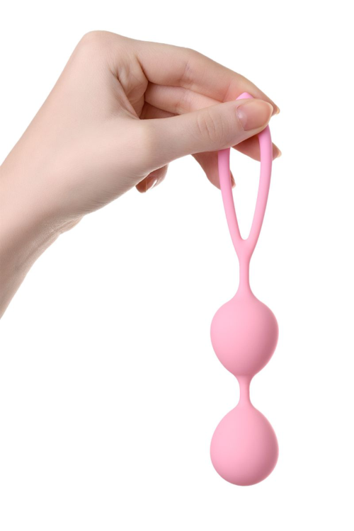 Розовые силиконовые вагинальные шарики с ограничителем-петелькой - 2
