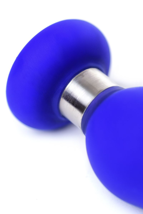 Синяя силиконовая анальная втулка с ограничителем - 10 см. - 6