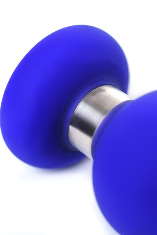 Синяя силиконовая анальная втулка с ограничителем - 13 см. - 6