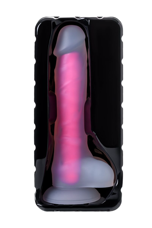 Прозрачно-розовый фаллоимитатор, светящийся в темноте, Clark Glow - 22 см. - 5