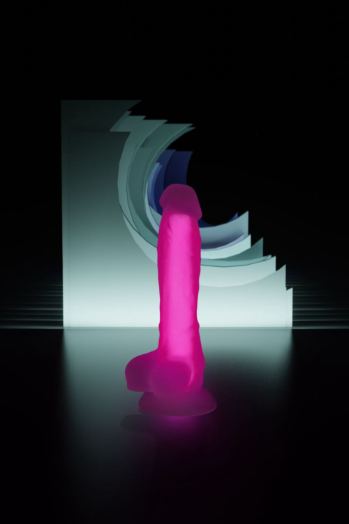 Прозрачно-розовый фаллоимитатор, светящийся в темноте, Clark Glow - 22 см. - 10