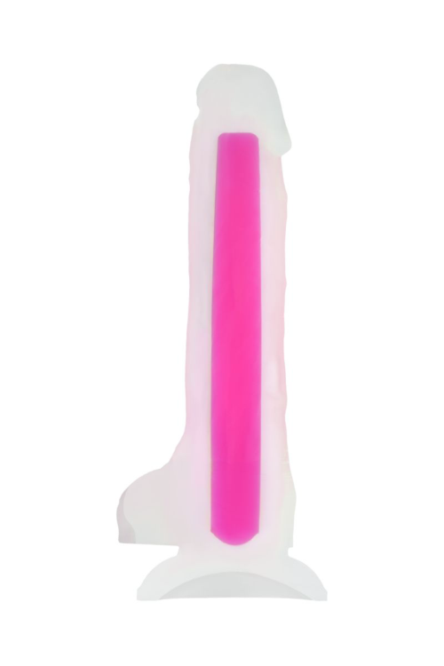 Прозрачно-розовый фаллоимитатор, светящийся в темноте, Clark Glow - 22 см. - 1