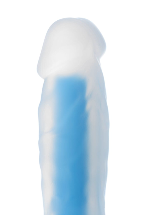 Прозрачно-синий фаллоимитатор, светящийся в темноте, Steve Glow - 20 см. - 8