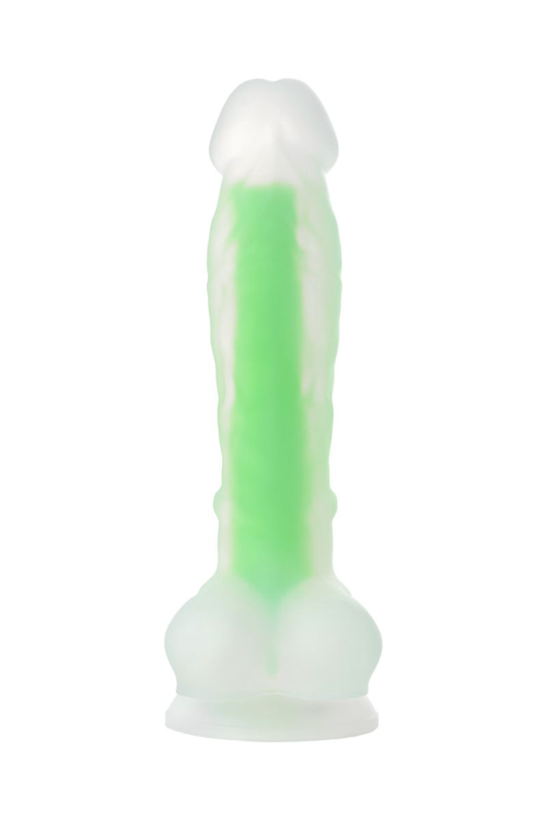 Прозрачно-зеленый фаллоимитатор, светящийся в темноте, Dick Glow - 18 см. - 3