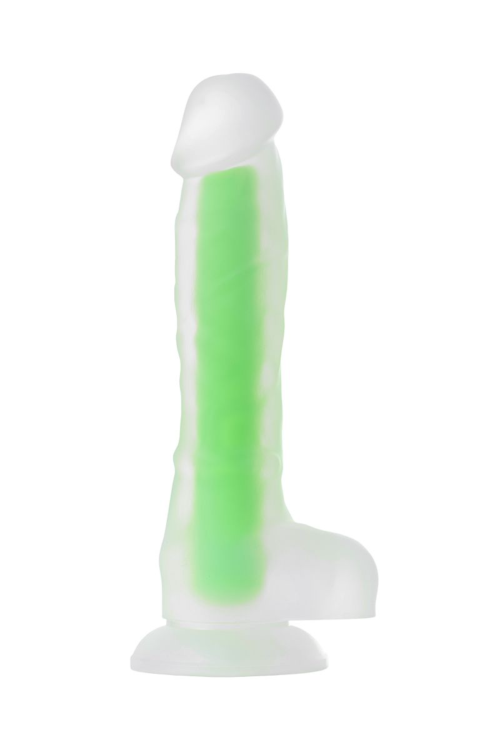 Прозрачно-зеленый фаллоимитатор, светящийся в темноте, Dick Glow - 18 см. - 2