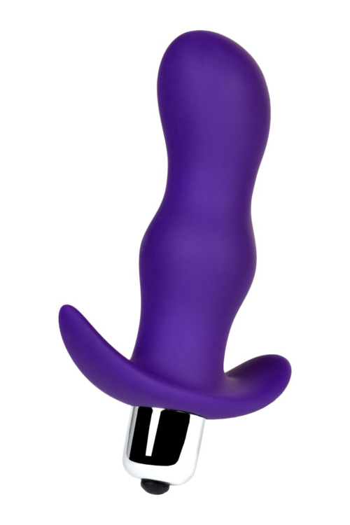 Фиолетовая изогнутая анальная вибропробка - 11,2 см. - 1