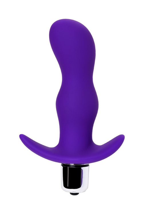 Фиолетовая изогнутая анальная вибропробка - 11,2 см. - 2