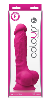 Розовый реалистичный фаллоимитатор с мошонкой Colours Pleasures 7 Dildo - 17,8 см. - 1