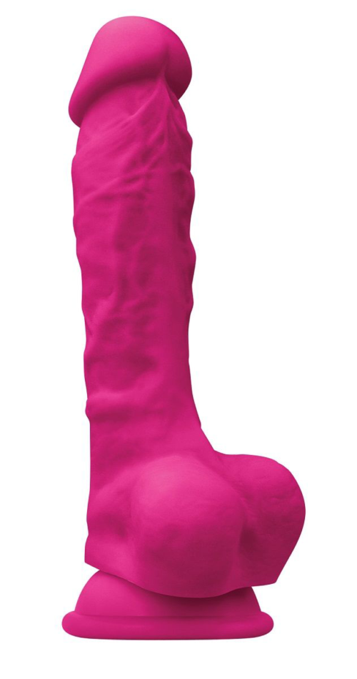 Розовый реалистичный фаллоимитатор с мошонкой Colours Pleasures 7 Dildo - 17,8 см. - 0