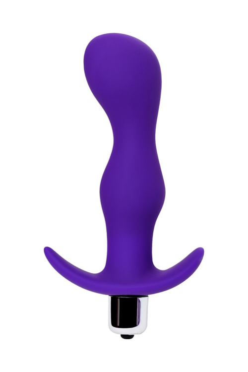 Фиолетовая изогнутая анальная вибропробка - 14 см. - 2