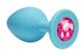Малая голубая анальная пробка Emotions Cutie Small с розовым кристаллом - 7,5 см. - 1