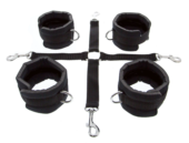 Регулируемые мягкие манжеты на запястья и лодыжки с соединительной крестовиной Hog Tie Cuff Set - 0