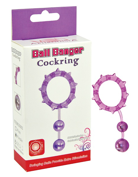 Фиолетовое эрекционное кольцо Ball Banger Cock Ring с 2 утяжеляющими шариками - 0