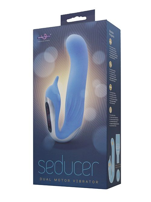 Голубой вибромассажер с клиторальной стимуляцией SEDUCER DUAL MOTOR DOLPHIN VIBRATOR - 15 см. - 1