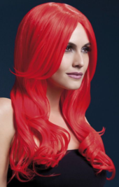 Красный парик с длинной челкой Khloe - 0