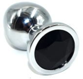 Серебристая анальная пробка из нержавеющей стали с черным кристаллом - 8,5 см. - 0