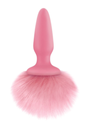 Розовая анальная пробка с коротким розовым хвостиком Bunny Tails - 0