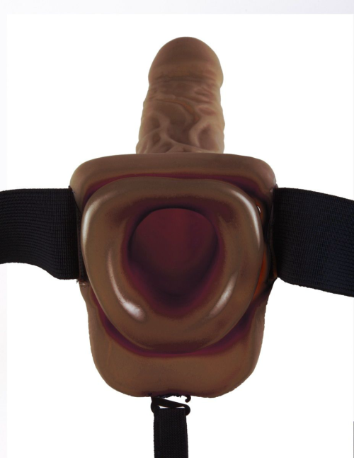 Коричневый фаллопротез с вибрацией 9 Vibrating Hollow Strap-On with Balls - 24 см. - 4