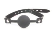 Черный силиконовый кляп-шарик на регулируемой застежке - 0