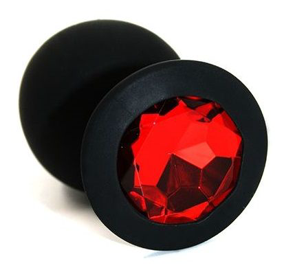 Чёрная силиконовая анальная пробка с красным кристаллом - 7 см. - 0