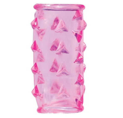 Розовая насадка на пенис с треугольными шипами BASICX TPR SLEEVE - 0