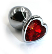 Серебристая алюминиевая анальная пробка с красным кристаллом-сердцем - 6 см. - 0