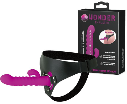 Фиолетовый страпон с пульсацией Wonder Thruster - 20 см. - 0