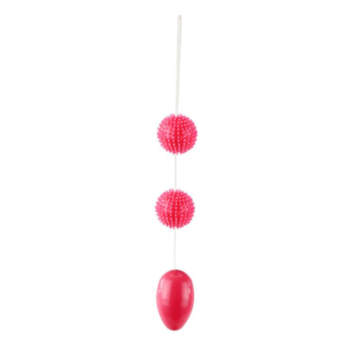 Розовые анальные шарики с рельефом - 0