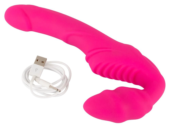Розовый безремневой страпон с вибрацией - 4