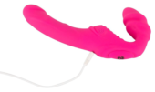 Розовый безремневой страпон с вибрацией - 5