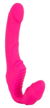 Розовый безремневой страпон с вибрацией - 0
