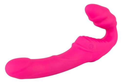 Розовый безремневой страпон с вибрацией - 1